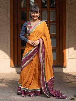 Suta - Mustard Ready-To-Wear Cotton Saree with Gota Work On Pallu and Borders