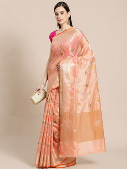 Banarasi Silk Works - Mulberry Woven Saree Peach with Unstitched Blouse