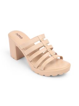 PEPPER - Women Multi-Strap Block Beige Sandal Heels