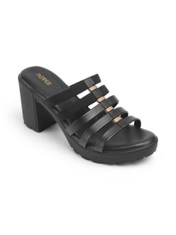 PEPPER - Women Multi-Strap Block Black Sandal Heels