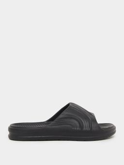 Styli Elevate - Men Abstract Textured Slim Band Comfort Black Sliders