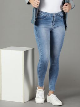 SHOWOFFFF - Women's Stretchable Clean Look Blue Skinny Fit Jeans