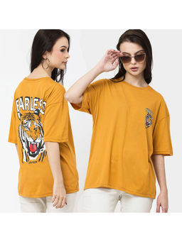 LEOTUDE - Printed Womens Round Neck Yellow T-Shirt