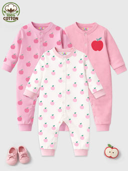 Kuchipoo - Pink Printed Romper For Girls Pack 3