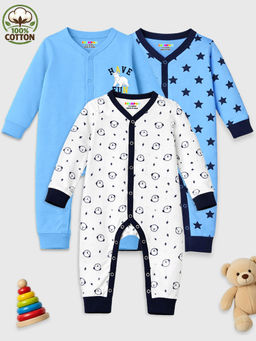 Kuchipoo - Blue And Black Printed Romper For Boys Pack of 3