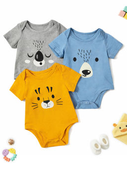 Kuchipoo - Round Neck Half Sleeves Romper For Boys Pack of 3
