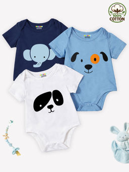 Kuchipoo - Blue And White Printed Romper For Boys Pack of 3