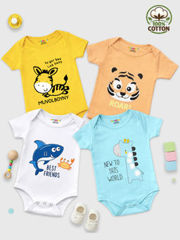 Kuchipoo - Half Sleeves Printed Romper For Boys Pack of 4