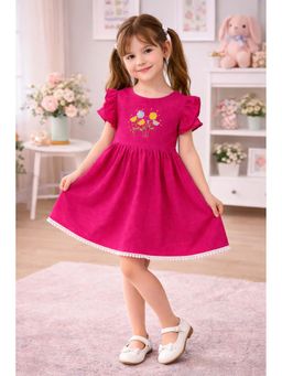 Superminis - Girls Cotton Floral Embroidery Ruffle Sleeve A-Line Dress
