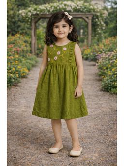 Superminis - Girls Cotton Floral Embroidery Sleeveless A-Line Dress