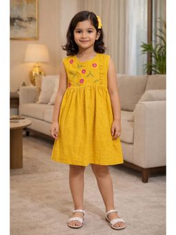 Superminis - Girls Cotton Floral Embroidery Sleeveless A-Line Dress