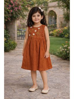 Superminis - Girls Cotton Floral Embroidery Sleeveless A-Line Dress