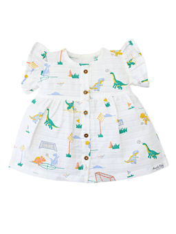 Honcho Baby - White Printed Ruffled Sleeve Dress for Girls