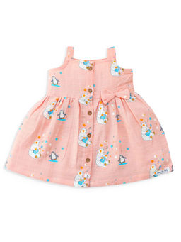 Honcho Baby - Peach Printed Sleeveless Dress with Attached Bow