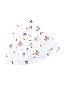 Honcho Baby - White Printed Sleeveless Dress with Bow