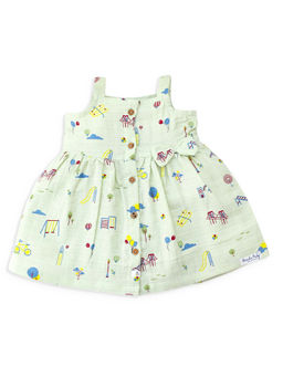 Honcho Baby - Green Printed Sleeveless Frock with Attached Bow