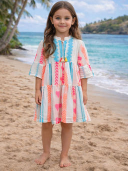 MiniMe Organics - Off White Printed Three Fourth Sleeves Dress for Girls