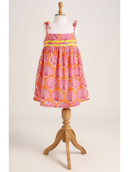 MiniMe Organics - Orange and Pink Printed Dress for Girls