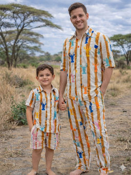 MiniMe Organics - Cream Printed Half Sleeves Co-Ord Set for Boys