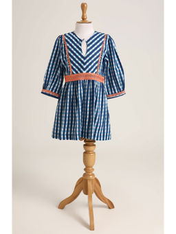 MiniMe Organics - Blue Checks V-Neck Dress for Girls