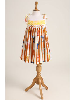 MiniMe Organics - Cream Printed Sleeveless Dress for Girls