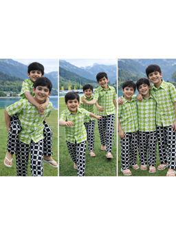 MiniMe Organics - Green Half Sleeves Checks Co-Ord Set for Boys