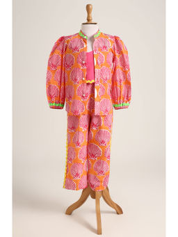 MiniMe Organics - Orange Printed Full Sleeves Co-Ord Set for Girls