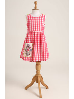 MiniMe Organics - Pink Checks Criss Cross Back Strap Dress for Girls