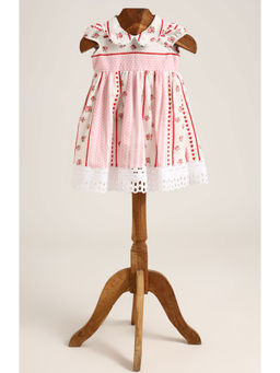 MiniMe Organics - Pink Printed Collar Neck Dress for Girls
