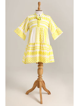 MiniMe Organics - Yellow Printed Flared Sleeves Dress for Girls