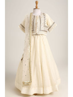 MiniMe Organics - Cream Half Sleeves Embellished Lehenga Set for Girls