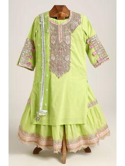 MiniMe Organics - Green Embellished Sharara Set for Girls