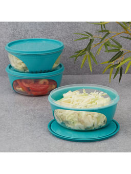 HomeTown - Kitchen Mate Plastic Round Container 1150ml Set of 3 in Teal Colour