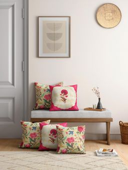 India Circus by Krsnaa Mehta - Poppy Bird Land Blended Velvet Cushion Cover Set Of 5