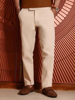 CAHOOT - Mens Beige Solid Pattern Slim Fit Casual Trouser