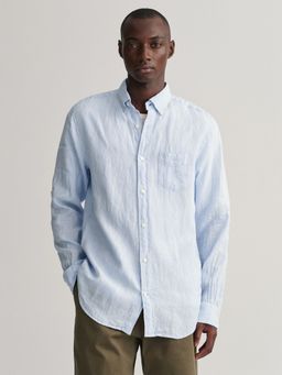 GANT - Men Blue Stripes Regular Linen Stripe Shirt
