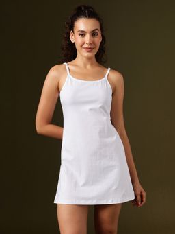 Clovia - Cotton Long Camisole With Adjustable Spaghetti Straps White