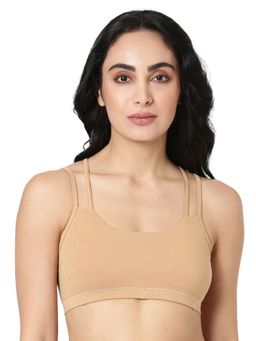 BLOSSOM - Womens Seamless Bra with Double Strap Criss Cross Beige