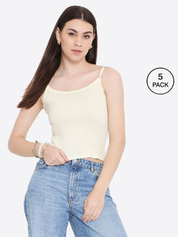 Frenchie - Feelings Women Lime Yellow Cotton Camisole with Adjustable Straps (Pack of 5)