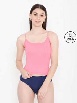 Frenchie - Feelings Women Solid Pink Cotton Camisole with Adjustable Straps (Pack of 5)