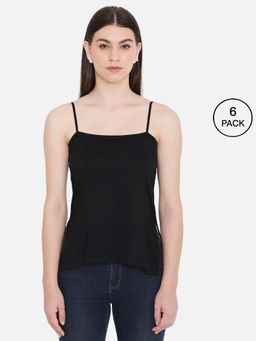 Frenchie - Feelings Womens Solid Black Side Slit Kurti Slip Camisole with Adjustable Straps