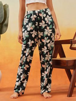 Clovia - Rayon Floral Print Pyjama With Pockets Green