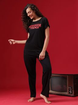 Clovia - Cotton T-Shirt And Pyjama Black