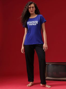Clovia - Cotton T-Shirt And Pyjama Navy Blue
