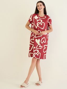 Sweet Dreams - Womens Printed Short Length Night Dress Maroon
