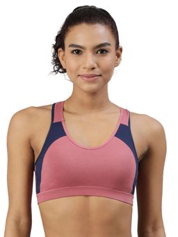 BLOSSOM - Womens Medium Impact Sports Bra with Removable Pad and Racerback Styling Rose Gold