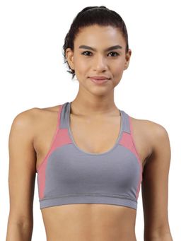 BLOSSOM - Womens Medium Impact Sports Bra with Removable Pad and Racerback Styling Grey