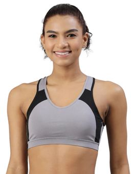 BLOSSOM - Womens Medium Impact Sports Bra with Removable Pad and Racerback Styling Grey