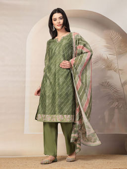 Nayam by lakshita - Green Lehariya Printed Straight Kurta & Pant with Dupatta (Set of 3)