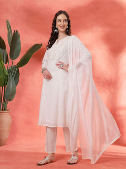 Nayam by lakshita - White Embroidered A-Line Kurta & Pant with Dupatta (Set of 3)